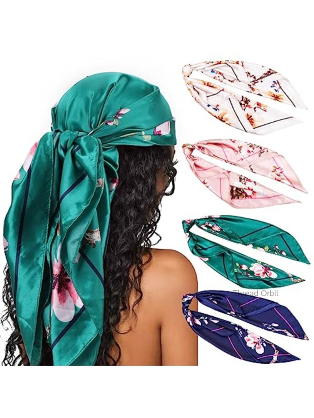 35" Large Square Satin Head Scarf 4Pcs Polyester Silk Accessories